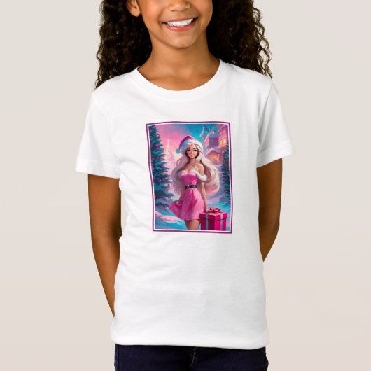 T-Shirt Belle fille de Noël rose 01 (Devant)
