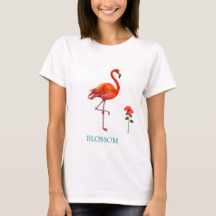 T-shirt Belle Flamant rose rose Oiseau & Fleur Hibiscus Ro