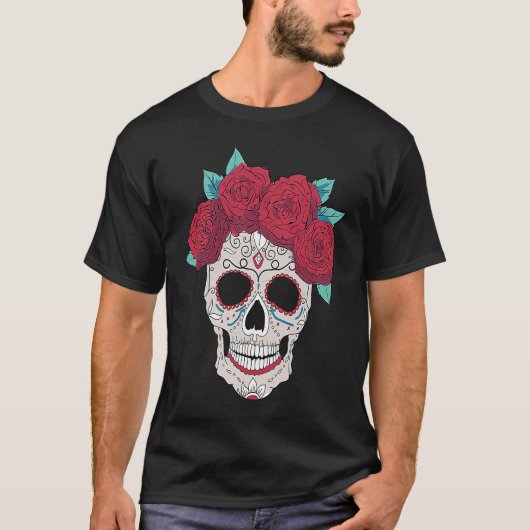 T-shirt Belle Fleur d'une femme crâne mort crâne (Devant)
