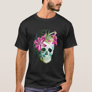 T-shirt Belle Fleur Et Crâne Pour Femme Et Hard Rock