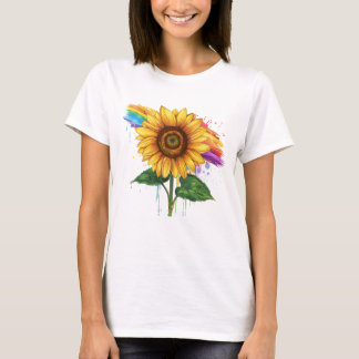 T-shirt belle impression élégante avec tournesol