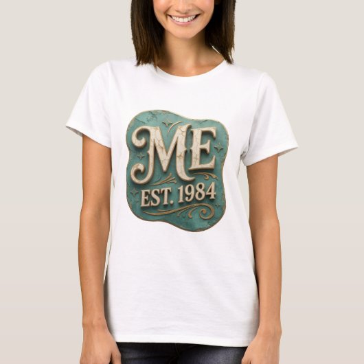 T-shirt Belle impression Or ME EST 1984 (Devant)