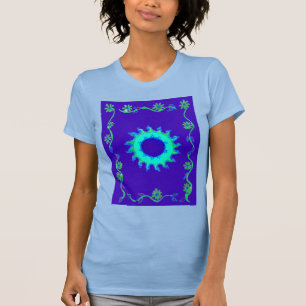 T-shirt Belle Iridescente Blue Floral Art peinture à l'hui