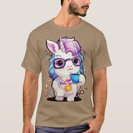 T-shirt Belle licorne grasse buvant du café (Devant)