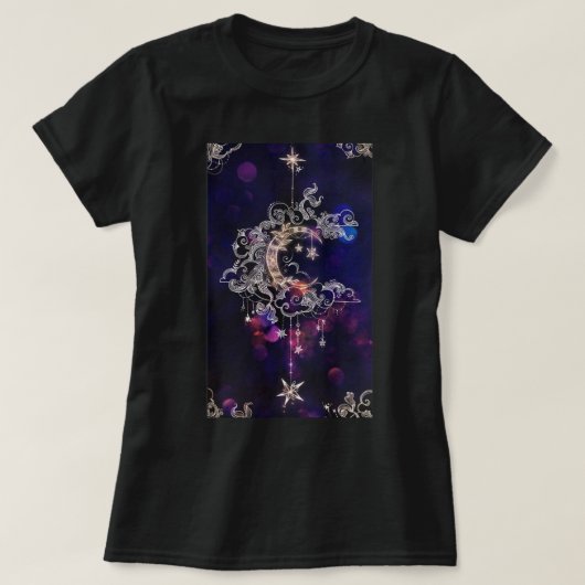 T-shirt Belle Lune Boho Stars Bleu Violet Femmes (Design devant)