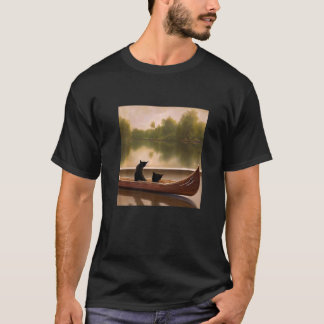 T-shirt Belle Oeuvre D'Art Deux Chats Dans Un Bateau Étonn