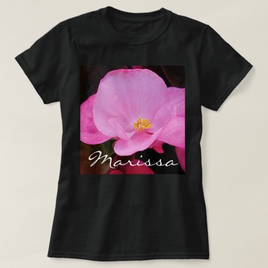T-shirt Belle photo de rose Fleur Ajouter Nom Noir (Design devant)