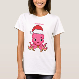 T-shirt Belle pieuvre joyeuse en casquette de Noël