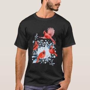 T-shirt Belle Scène D'Hiver Des Oiseaux Cardinaux Rouges P