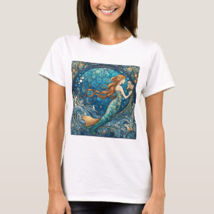 T-shirt Belle Sirène Art Nouveau Art Déco Bleu