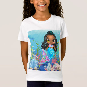 T-Shirt Belle sirène noire jouant dans la mer