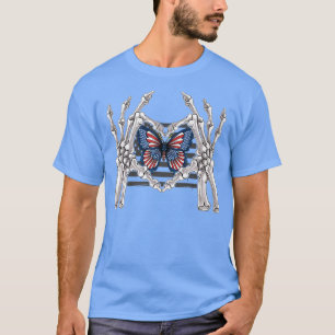 T-shirt Belle Squelette Coeur Mains Papillon Américain US 