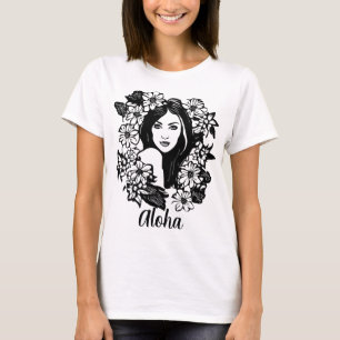 T-shirt Belles Filles Avec Fleurs Line Art