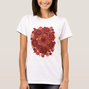 T-shirt Belles roses rouges ROUGES ET ÉTOILES BRILLANTES
