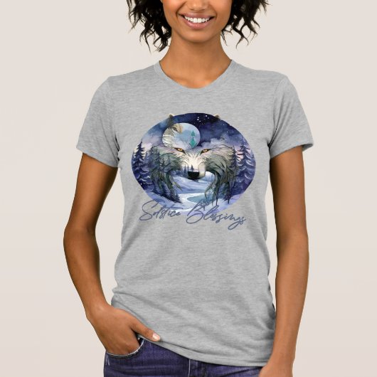 T-shirt Bénédiction solstice Wolf d'hiver Moonlight Woods (Devant)