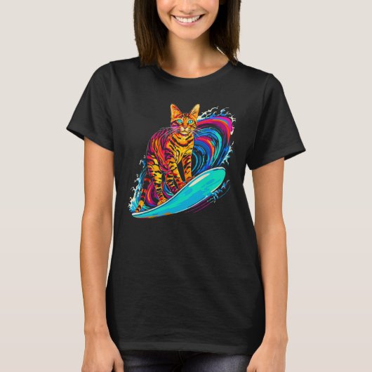 T-shirt Bengal Cat Surfer (Devant)