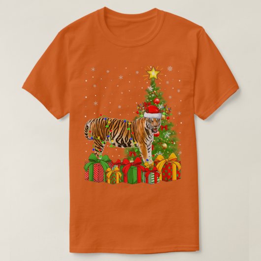 T-shirt Bengal Tiger Lighting Xmas Tree Santa Bengal Tiger (Design devant)