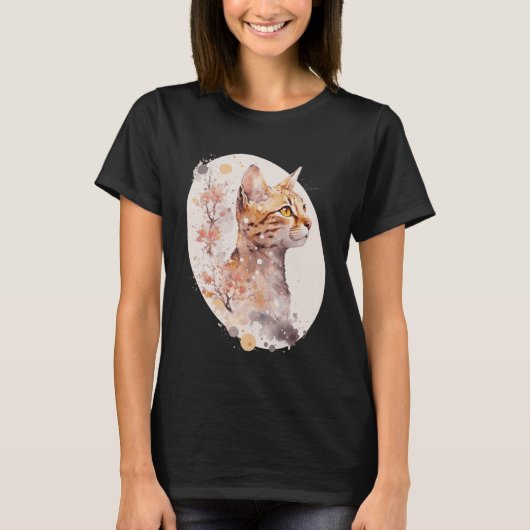 T-shirt Bengale Chat Japonais Fleur de cerisier Sakura Cat (Devant)