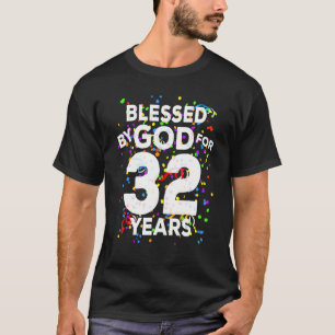 T-shirt Béni Par Dieu Pendant 32 Ans Joyeux 32e Anniversai