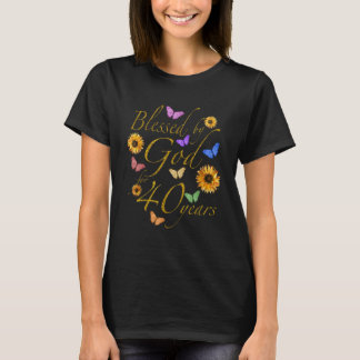 T-shirt Béni Par Dieu Pour 40 Ans Papillon Tournesol 40t