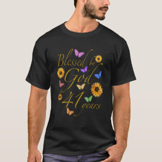 T-shirt Béni Par Dieu Pour 41 Ans Papillon Tournesol 41
