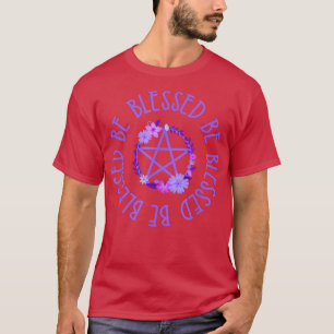 T-shirt Béni Soit Pentacle Floral Violet Wiccan Pagan Che