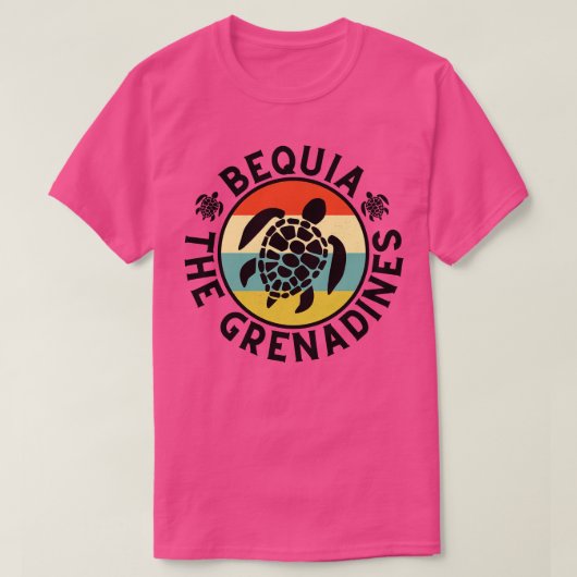 T-shirt Bequia Les Grenadines Retro Sunset avec Turtle 3 (Design devant)
