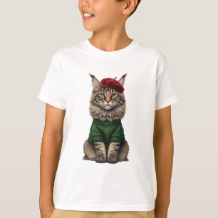 T-shirt Béret Confortable Chat Maine Coon Enfants