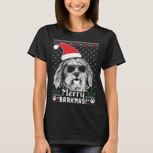 T-shirt Bergamasco Shepherd Merry Barkmas Christmas (Devant)