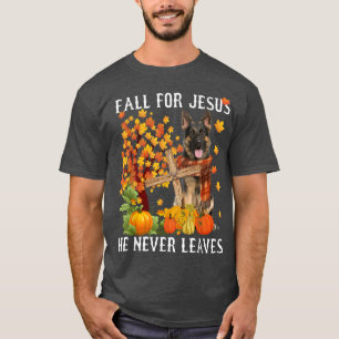 T-shirt Berger Allemand Automne Chute Pour Jésus Il Ne Mèn