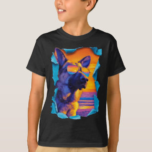 T-shirt berger allemand avec lunettes de soleil coucher de