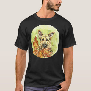 T-shirt Berger Allemand En Aquarelle Tenant Un Congé Jaune