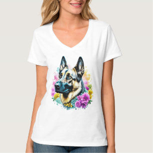 T-shirt Berger allemand en Fleurs roses et jaunes