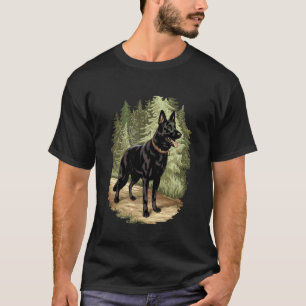 T-shirt Berger allemand noir couché Art réaliste de chien