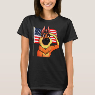 T-shirt Berger Allemand Saluant Avec Drapeau Américain