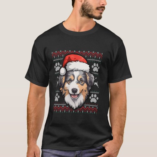 T-shirt Berger australien Père Noël Chien drôle de Noël (Devant)