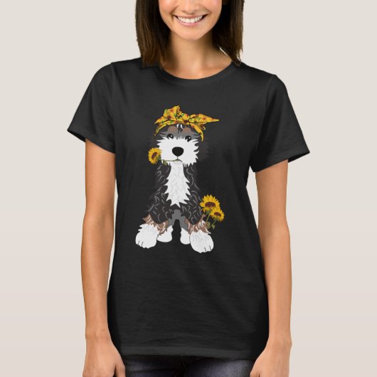 T-shirt Bernedoodle chien avec tournesol (Devant)