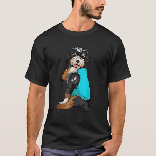 T-shirt Bernedoodle I Love Papa Tattoo Vêtements Chien Pap (Devant)