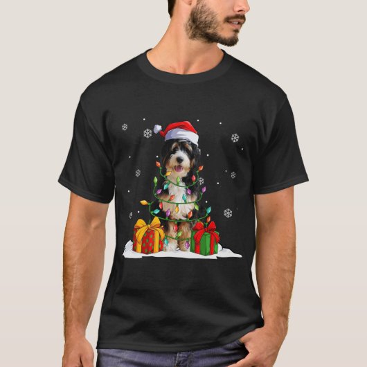 T-shirt Bernedoodle Père Noël Christmas Tree Lights Noël P (Devant)
