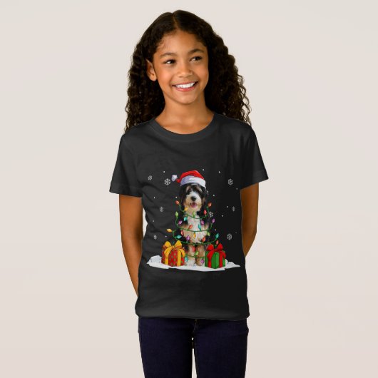 T-Shirt Bernedoodle Père Noël Christmas Tree Lights Noël P (Devant entier)
