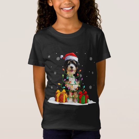 T-Shirt Bernedoodle Père Noël Christmas Tree Lights Noël P (Devant)