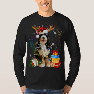 T-shirt Bernedoodle Reindeer Feux de Noël Drôle Chien Xm