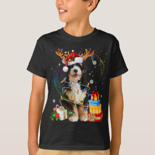 T-shirt Bernedoodle Reindeer Feux de Noël Drôle Chien Xm