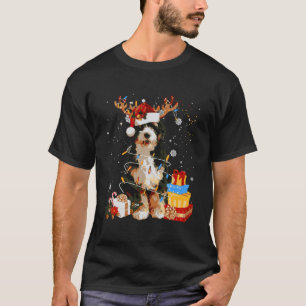 T-shirt Bernedoodle Reindeer Feux de Noël Drôle Chien Xm