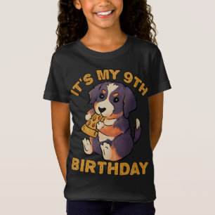 T-Shirt Bernese Mountain Dog Eating Pizza It's My 9th Birt