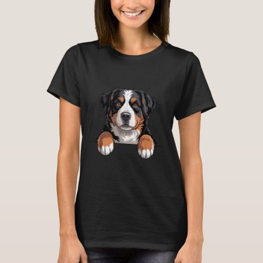 T-shirt Bernese Mountain Dog Funny Peeking Cket Berner Pup (Devant)