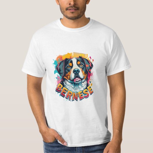 T-shirt Bernese Mountain Dog Head Vibré couleur éclaboussu (Devant)
