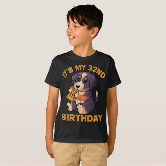 T-shirt Bernese Mountain Dog Mating Pizza C'est My 32nd Bi (Devant entier)