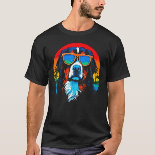 T-shirt Bernese Mountain Dog Sunglasses Summer (Devant)