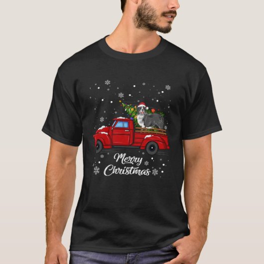 T-shirt Bernese mountain Riding Red Truck Merry Xmas Tree (Devant)